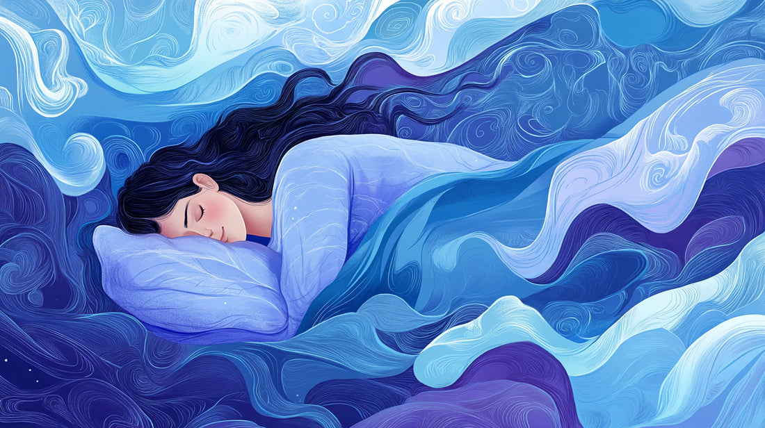 An illustration of a person peacefully falling asleep in bed, symbolizing natural ways to fall asleep faster.