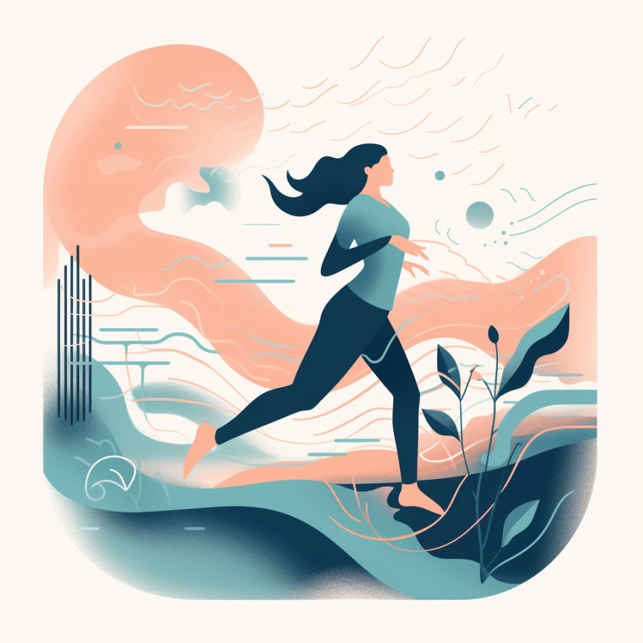 An illustration showing a person exercising and then sleeping peacefully, symbolizing how exercise may improve sleep quality.